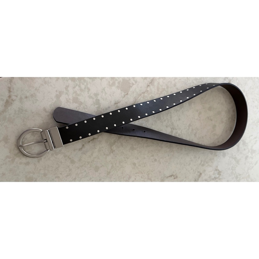 G by GUESS Black Studded Reversible Belt Silver D-Ring Buckle Edgy Medum New